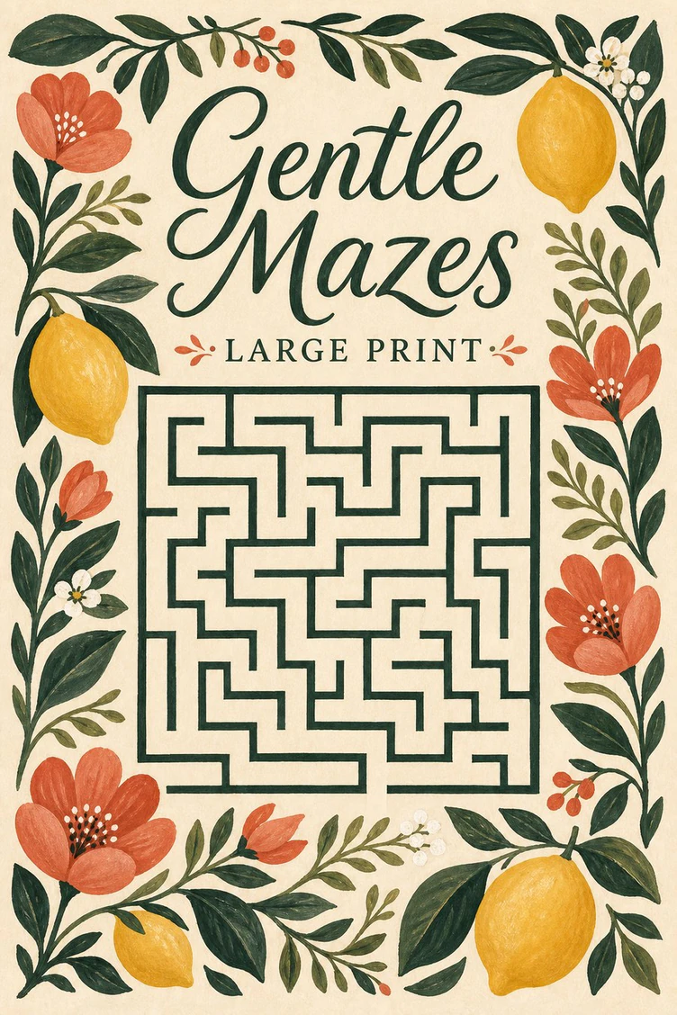 Gouache botanical large-print cover with a thick-walled maze