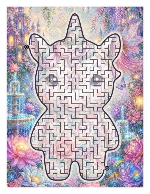 A finished illustrated maze page example