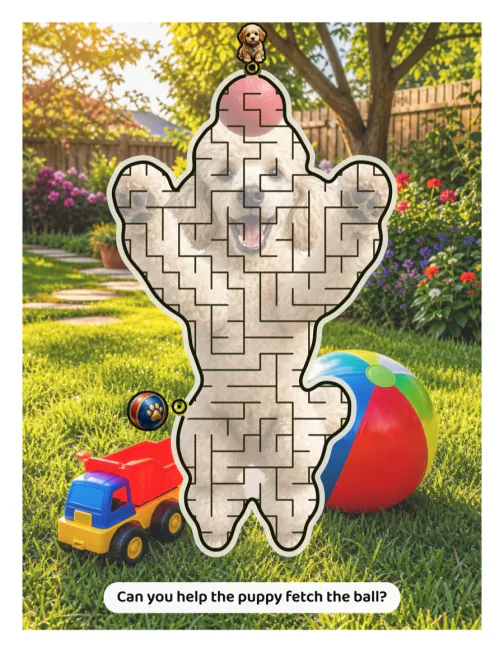 A finished illustrated maze page example