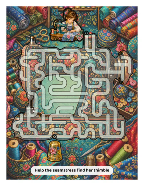 A finished illustrated maze page example