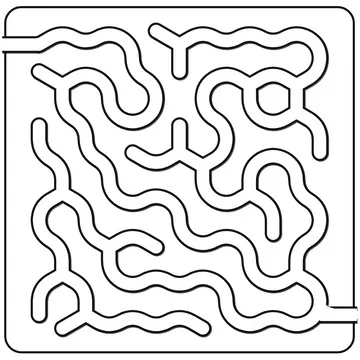 A square pipe maze with curvy flowing corridors