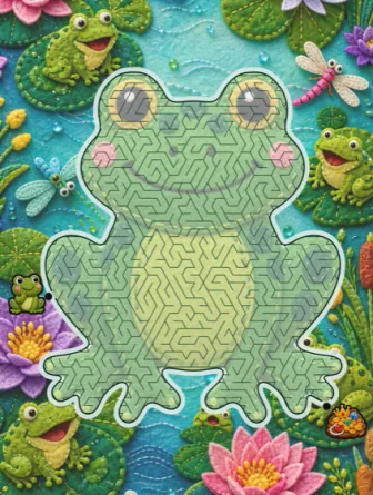 A felt-craft frog maze on a lily pond