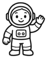 The same astronaut marker in black and white line art