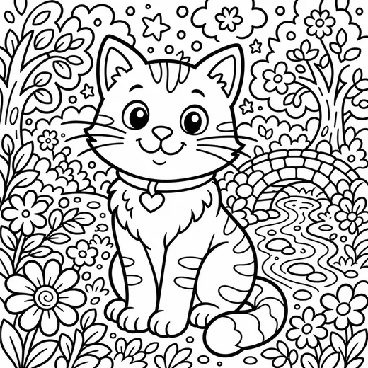 A cat drawn as a black and white doodle