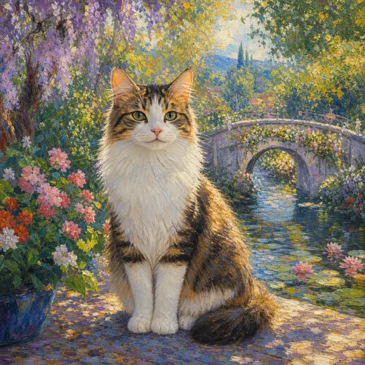 A cat painted in impressionist brushwork