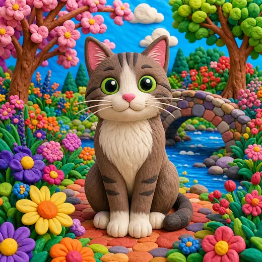 A cat modelled in glossy jellybean clay