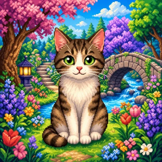 A cat drawn as retro video-game pixels