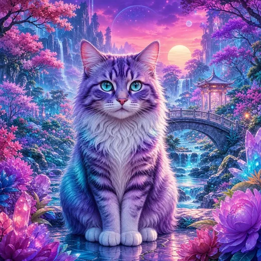 A cat drawn in vaporwave mist and neon