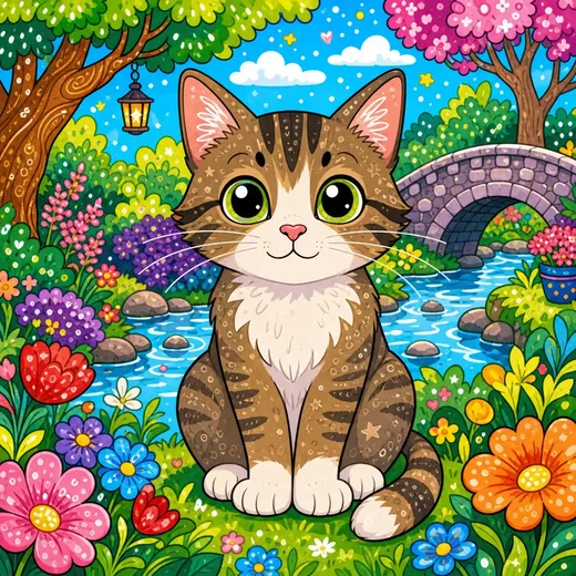 A cat drawn as a loose whimsical doodle