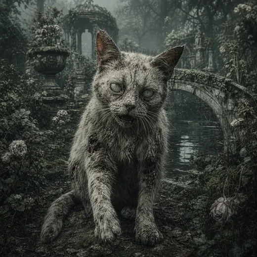 A cat in a zombie movie poster